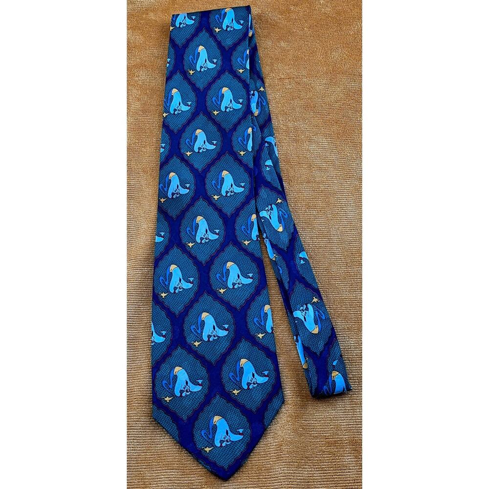 Vintage Disney Aladdin Genie Silk Neck Tie 59.5” Blue Green Novelty Men’s